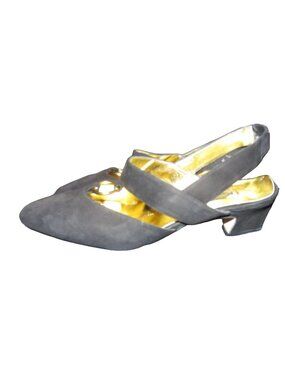 Maria Cristina Black Italian Suede Leather T Strap Pointed Toe Kitten Heels 7.5